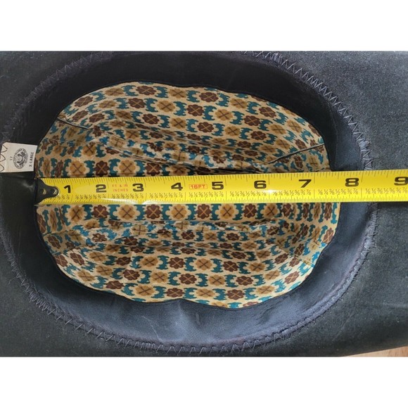 VTG UNITED HATTERS CAP & MILLINERY Black Suede COWBOY HAT SZ XL Colorful Band - Picture 10 of 12